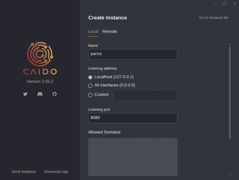 Caido create instance