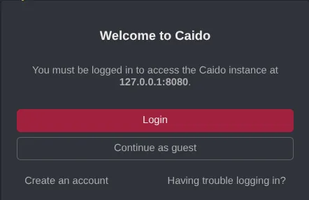 Caido login screen